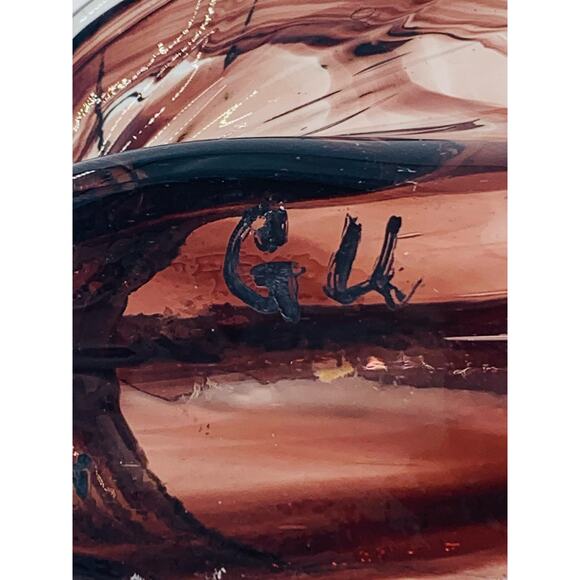 Murano Style Art Glass Candy Basket Dish Brown Clear Handle Hand Blown Collect - Picture 7 of 8